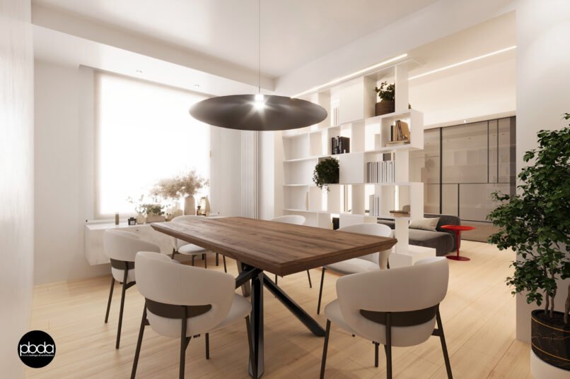 casa FA render di progetto della zona pranzo